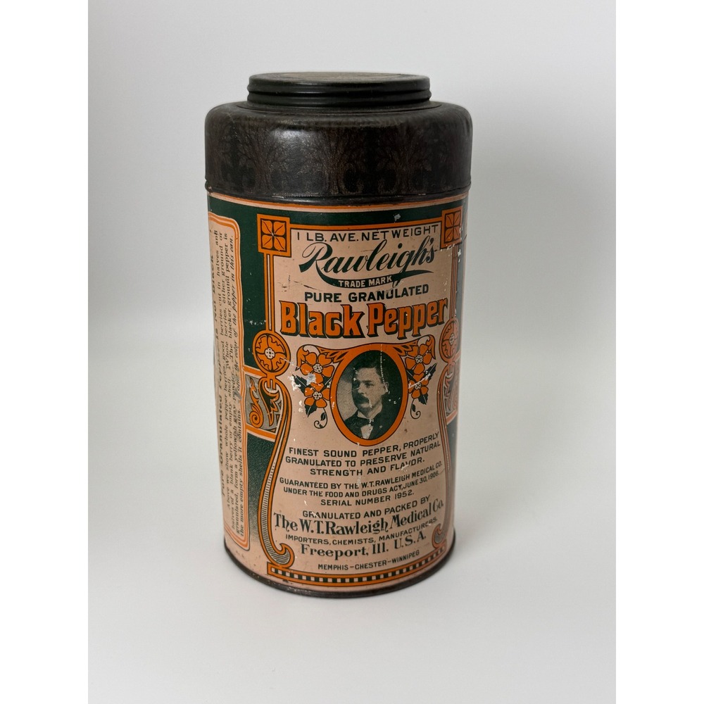 Rawleigh's Black Pepper Tin 1 lb Vintage Antique Kitchen Decor Advertising Art